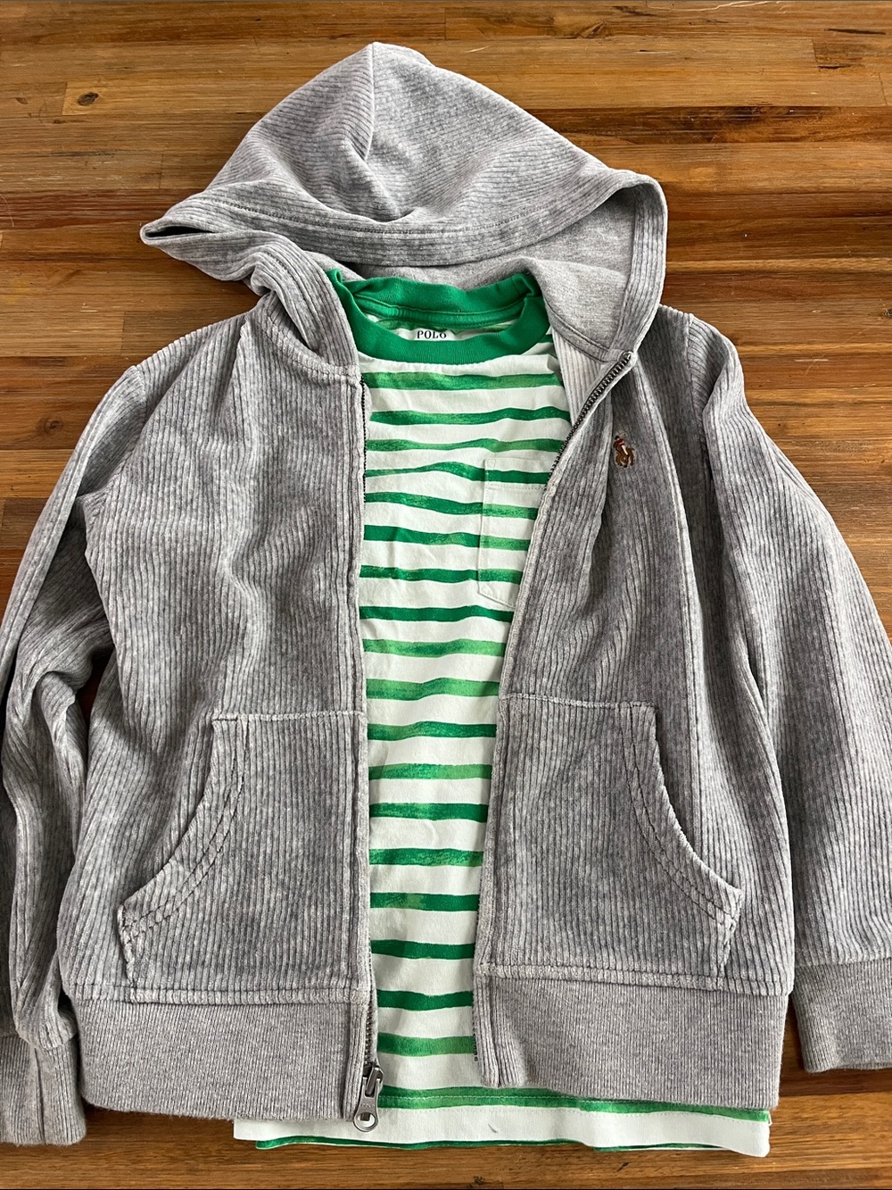 Polo Ralph Lauren Boys Zip Up Hoodie and Tshirt Bundle Size 6 Grey, Green